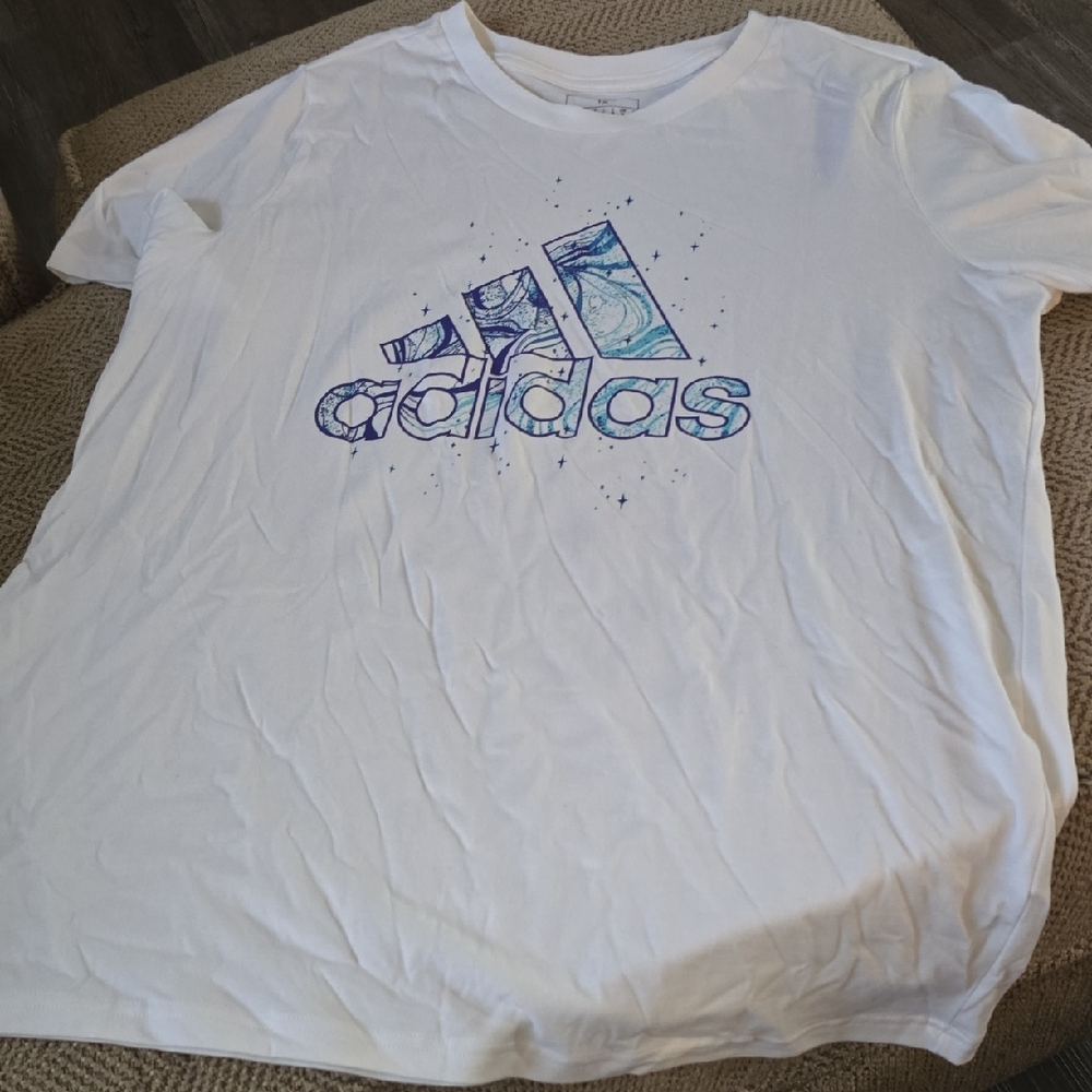 Adidas White and Blue Short Sleeve Tee